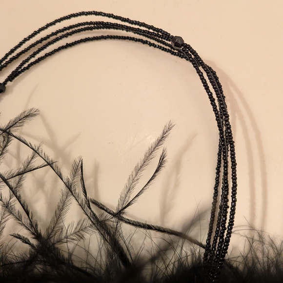 Preppy Chic Black Beaded & Feathered Small Tote Bag - Picture 4 of 6